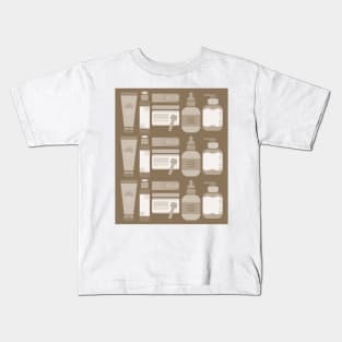 Skincare Essentials Pattern (Brown Version) Kids T-Shirt